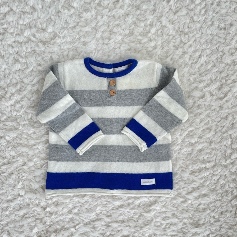CATIMINI Long Sleeve Striped Top. Boy 3M. Knitted Cotton.